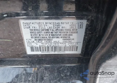 2024 Nissan Sentra Sv Xtronic Cvt z USA, uszkodzony, nr VIN 3N1AB8CV7RY306221